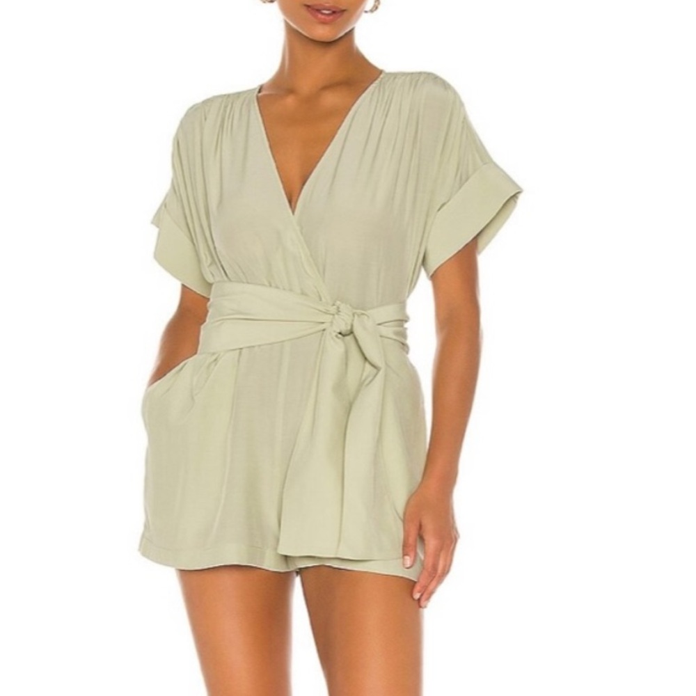 L'Academie Sage Green Short Sleeve Wrap Romper